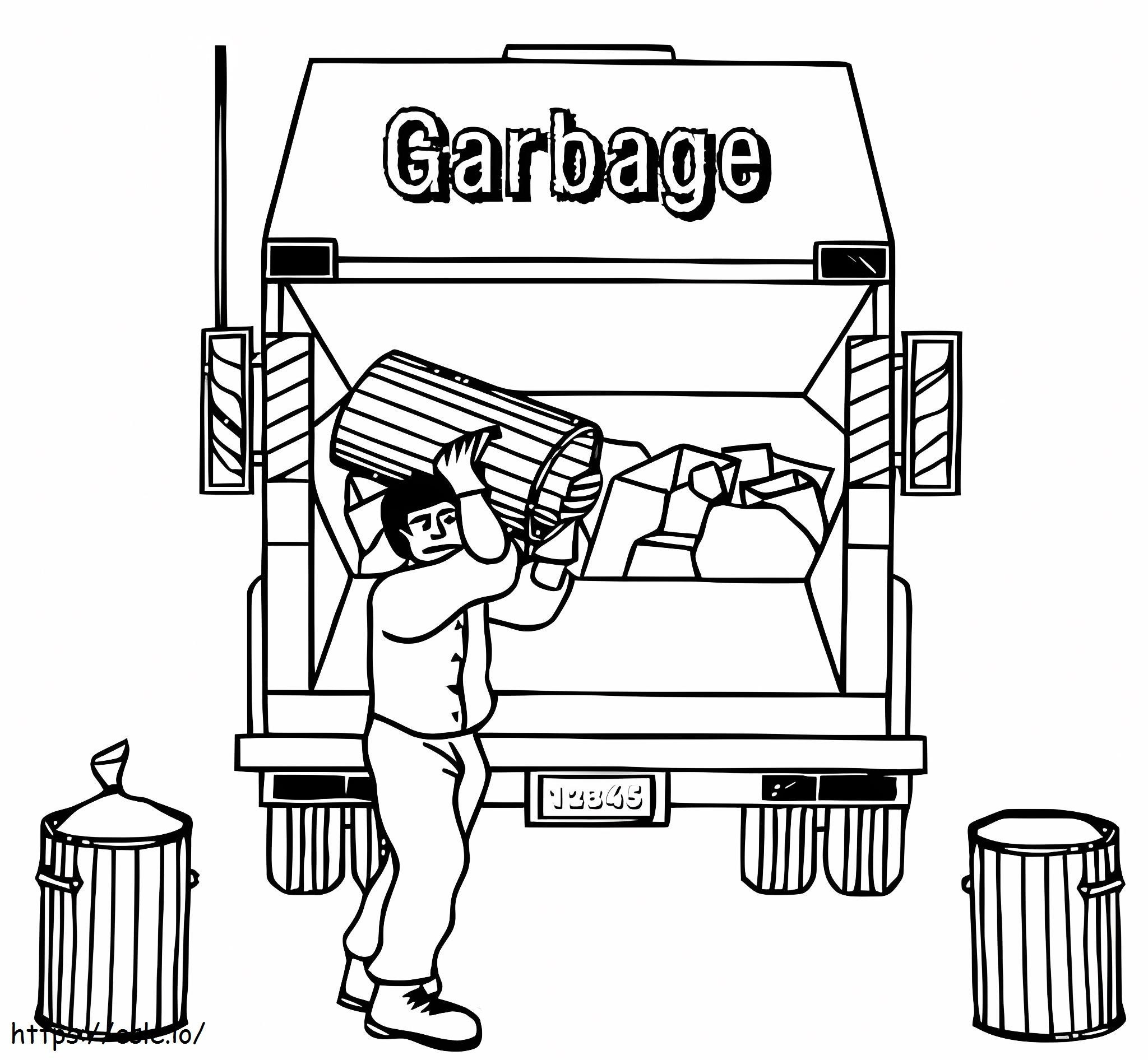 ゴミ収集車とゴミ収集業者 ぬりえ - 塗り絵