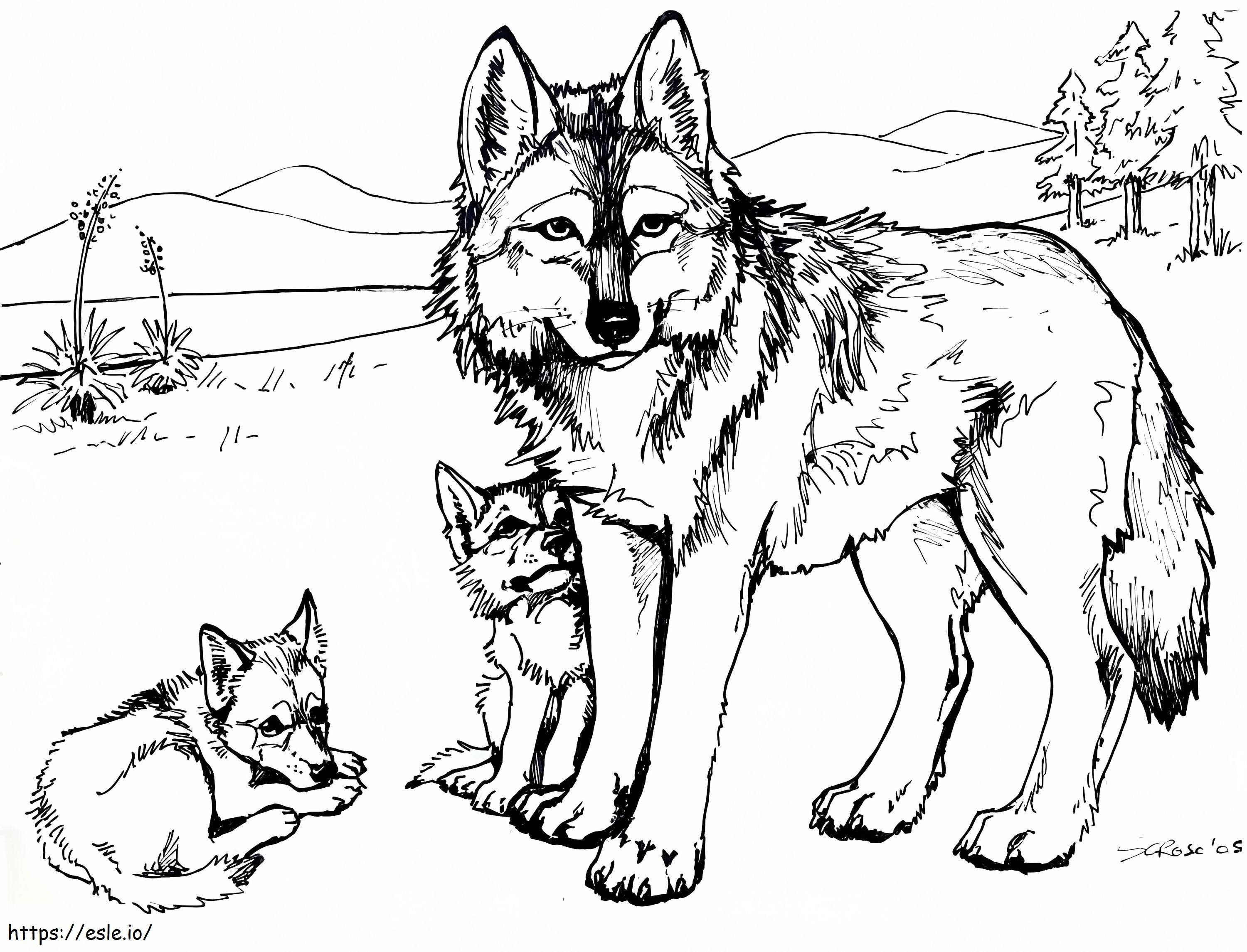 familia de lobos para colorear
