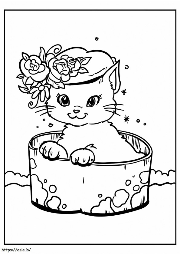 鍋の中で横たわる猫 ぬりえ - 塗り絵