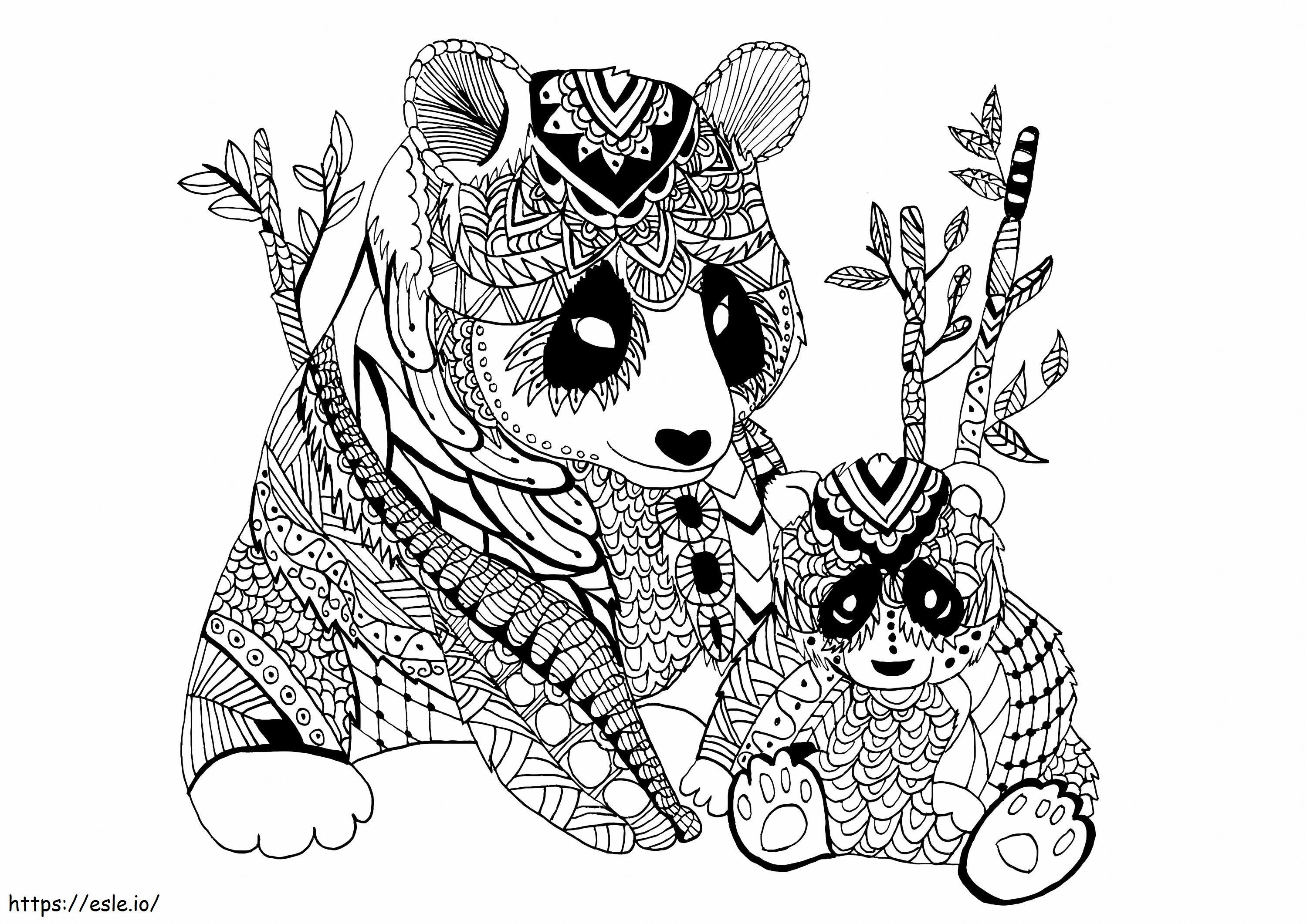 Mandala Anne Panda ve Bebek Panda boyama