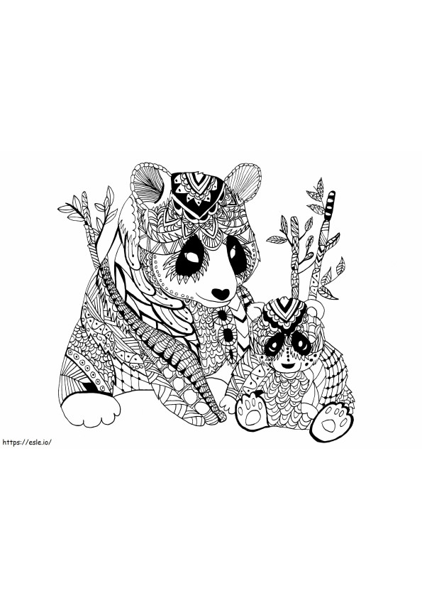 Mandala-moederpanda en babypanda kleurplaat