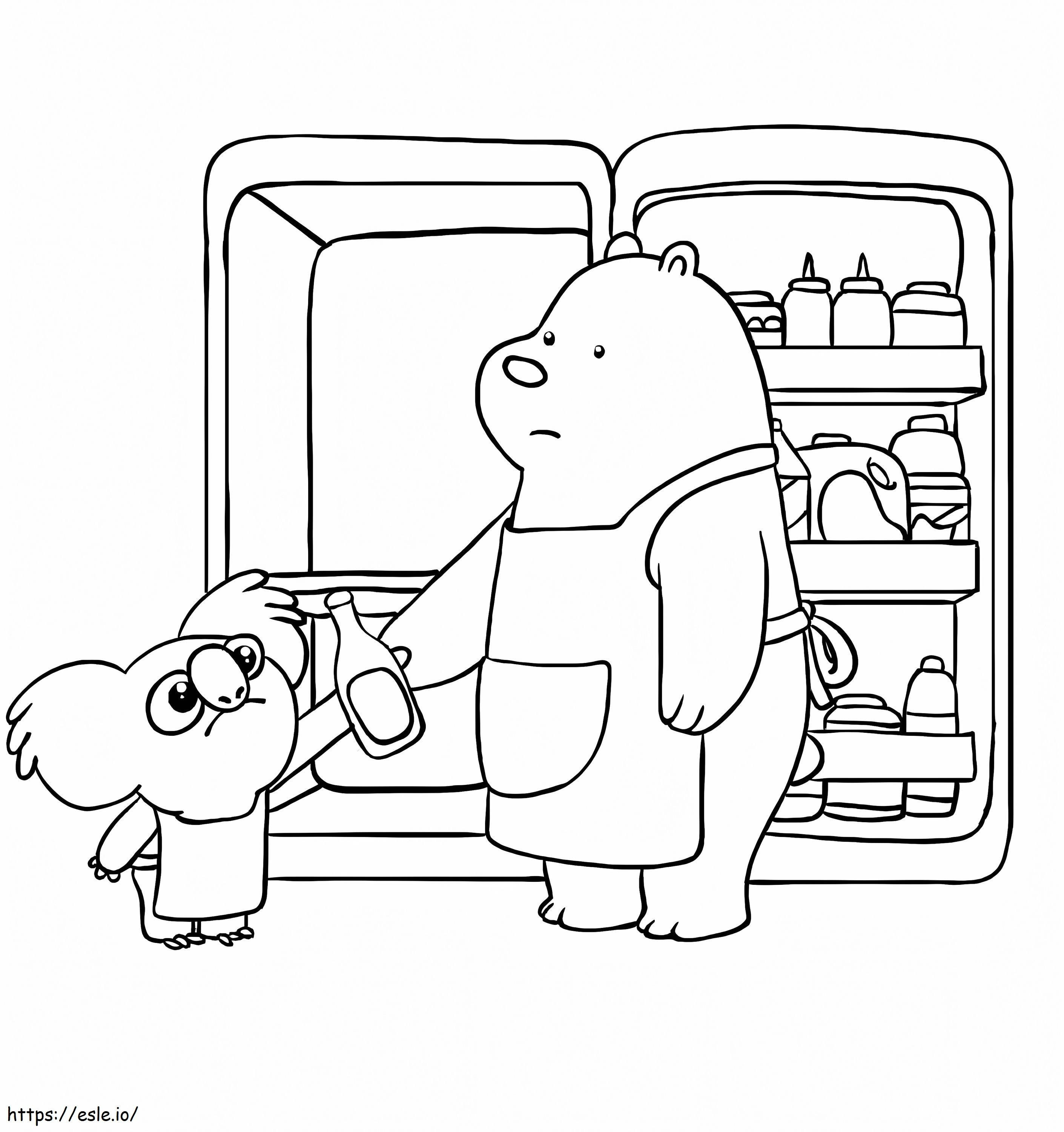 Urso de gelo e Nom Nom na cozinha para colorir