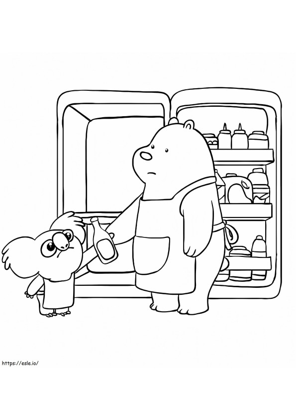 Urso de gelo e Nom Nom na cozinha para colorir