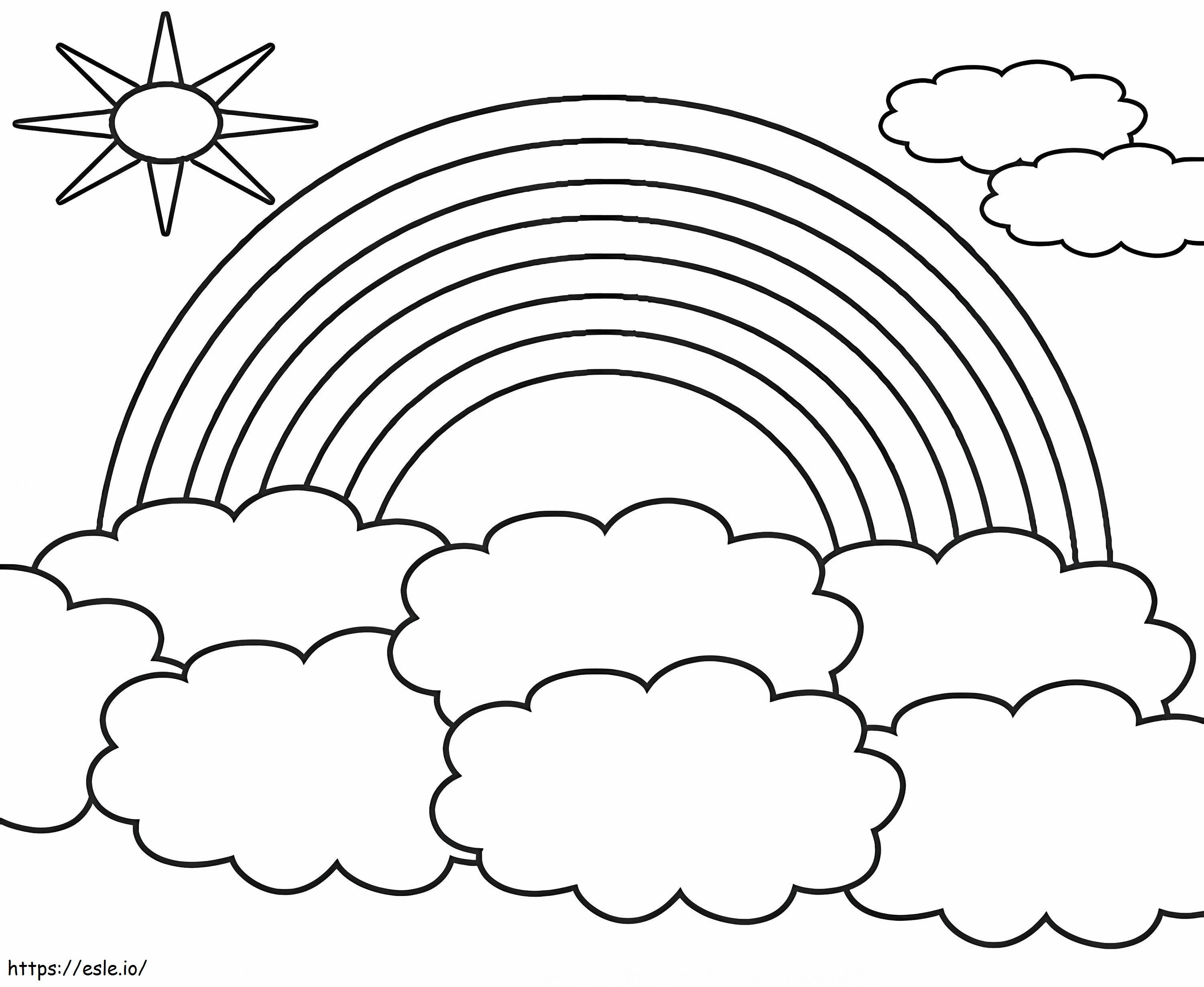 Coloriage Arc-en-ciel avec soleil et nuages à imprimer dessin