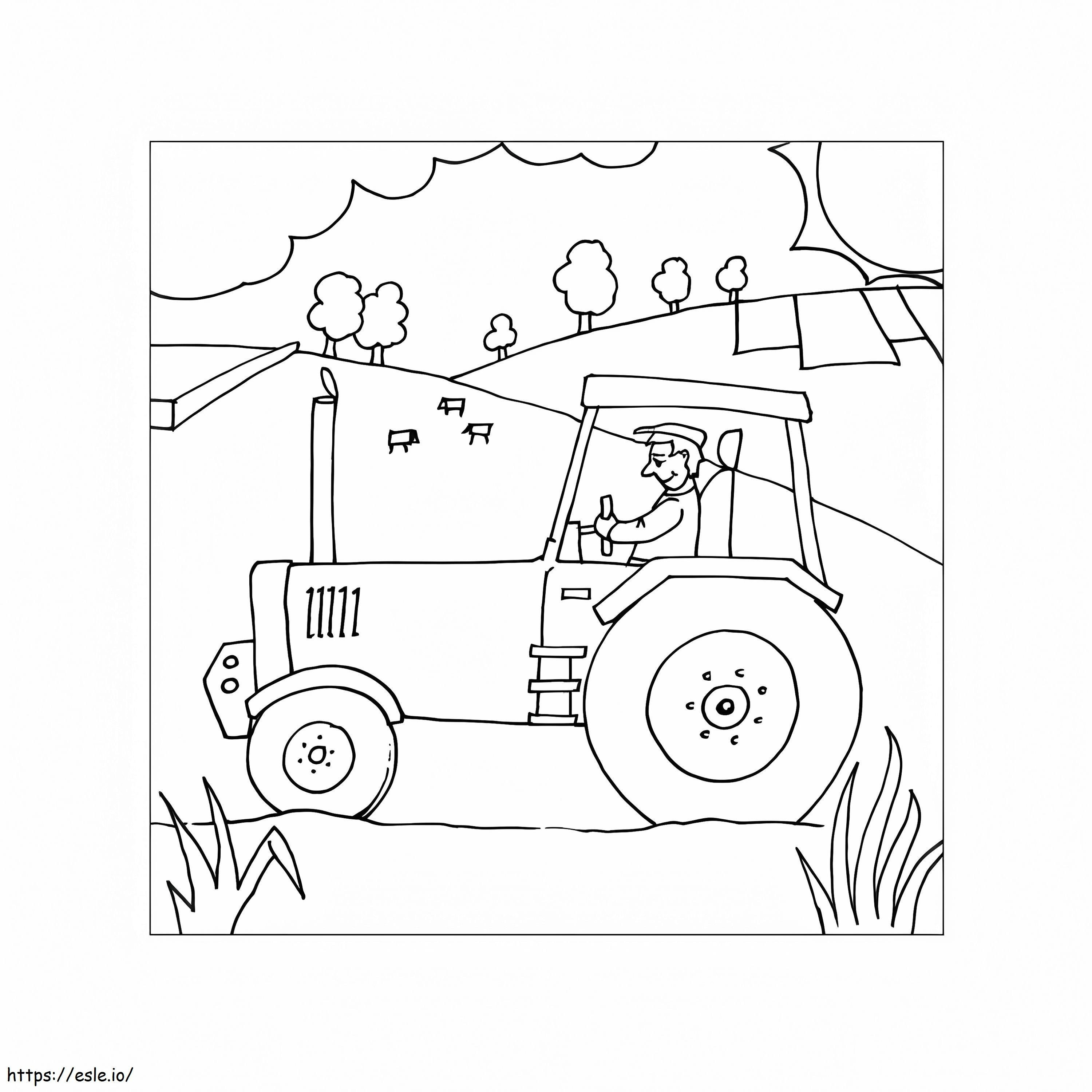 Maanviljelijä traktorilla värityskuva