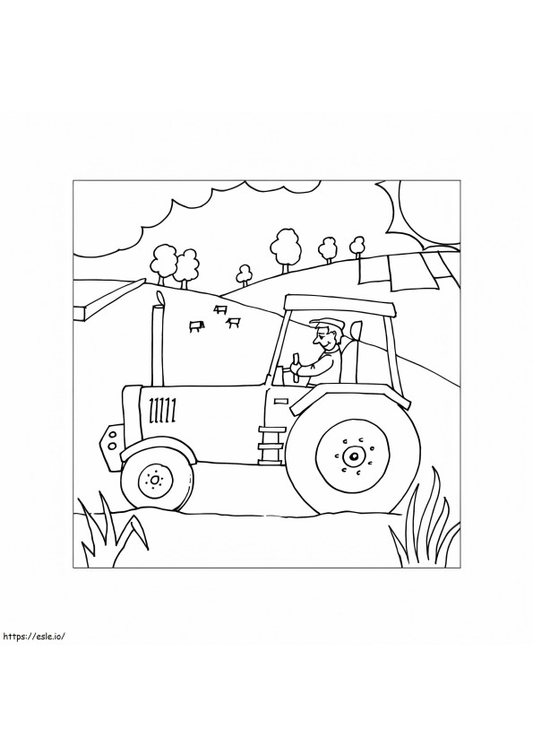 Seorang Petani Di Atas Traktor Gambar Mewarnai