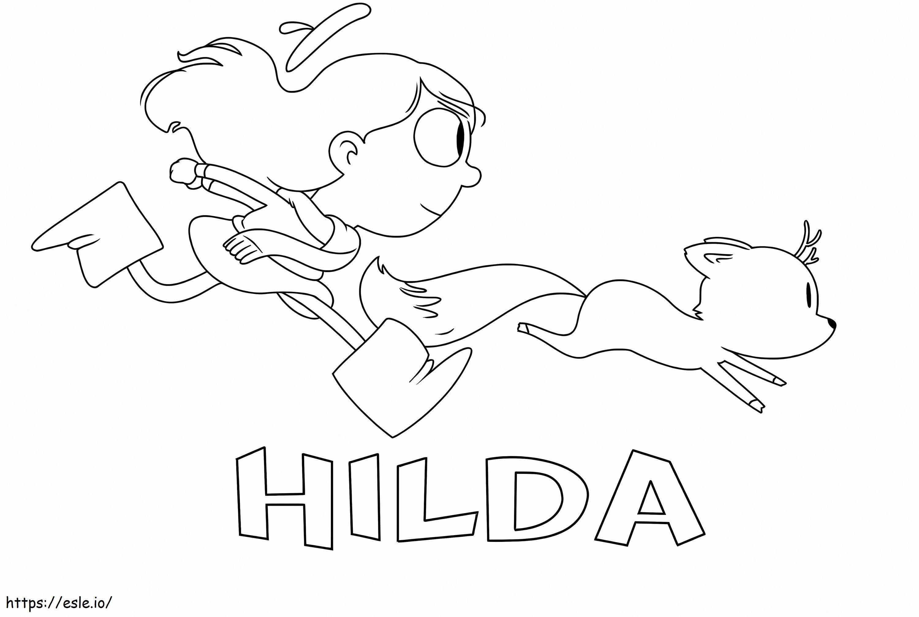 Hilda și crenguța alergând de colorat