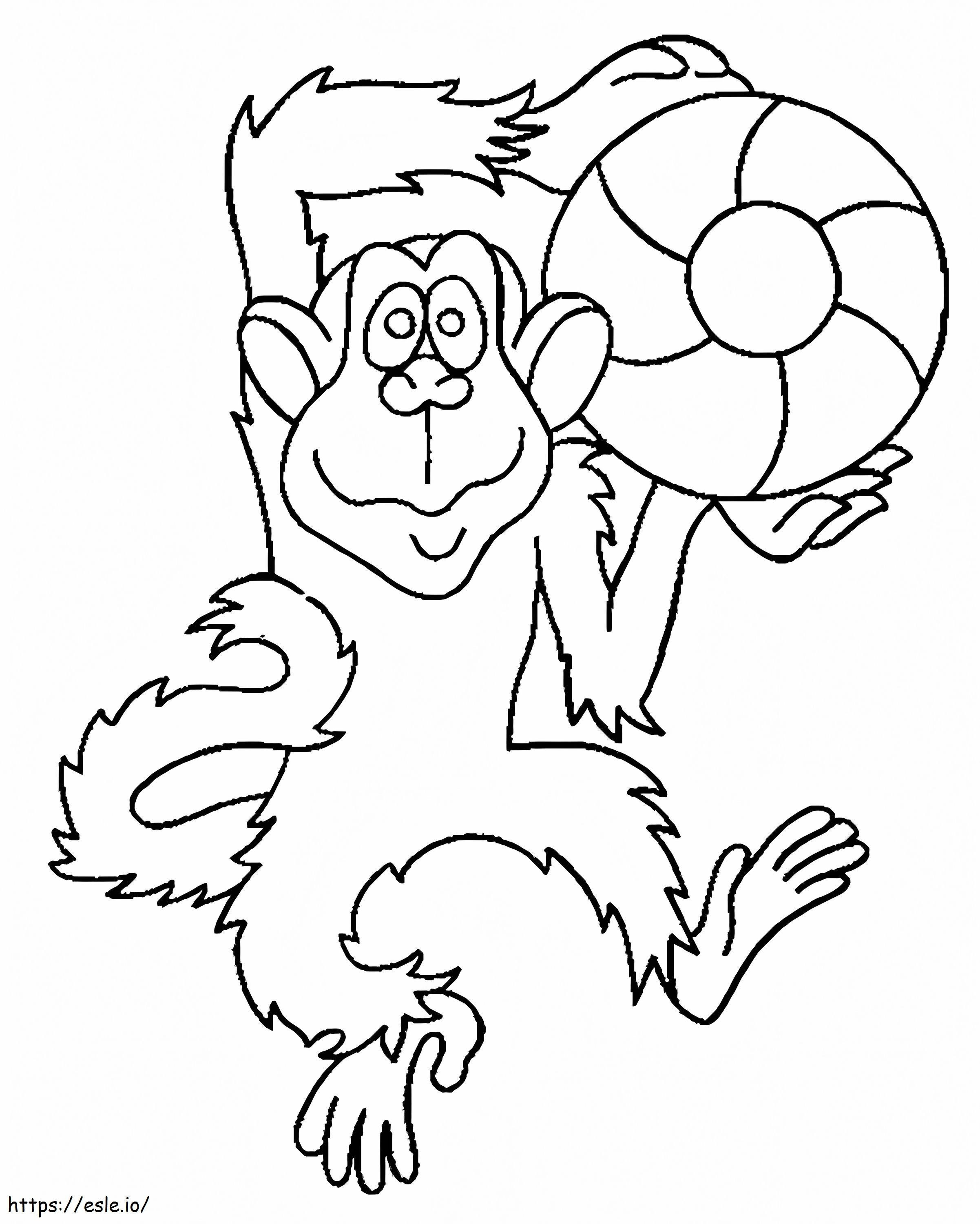 Macaco com bola para colorir