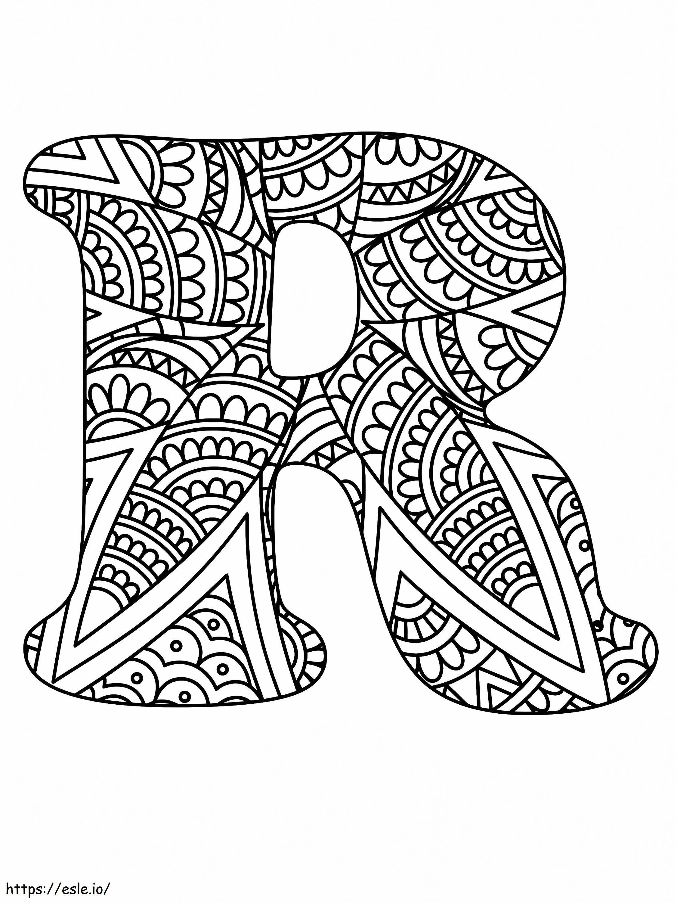 Letra R Alfabeto Mandala para colorear