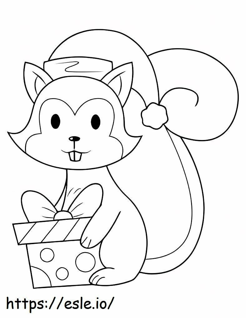 Coloriage Écureuil avec boîte Gif à Noël à imprimer dessin