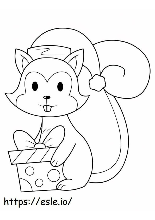 Esquilo com caixa Gif no Natal para colorir