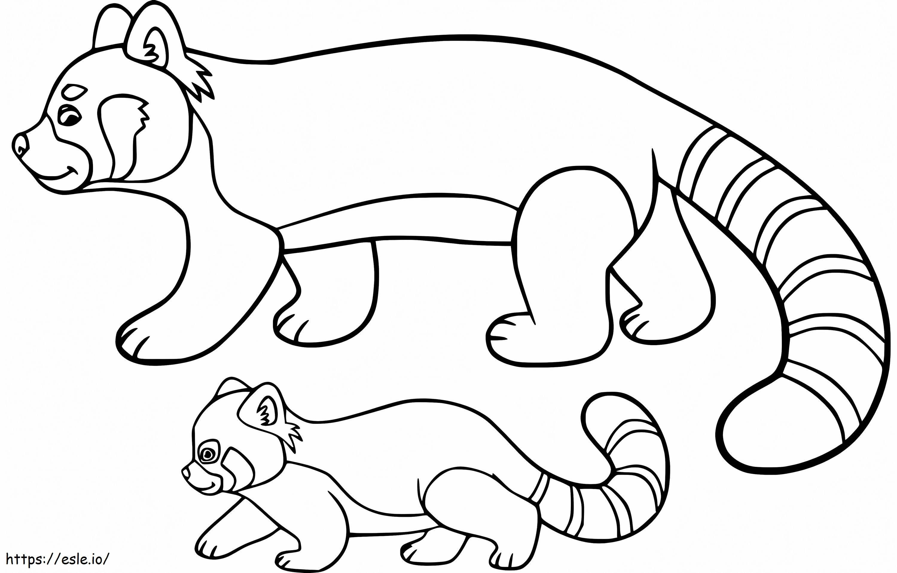 Coloriage Mère et bébé panda roux à imprimer dessin