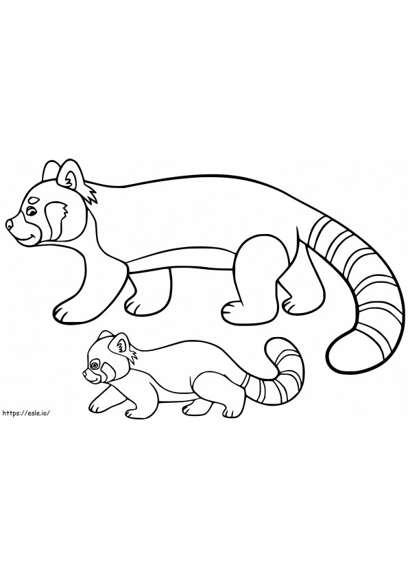 Coloriage Mère et bébé panda roux à imprimer dessin