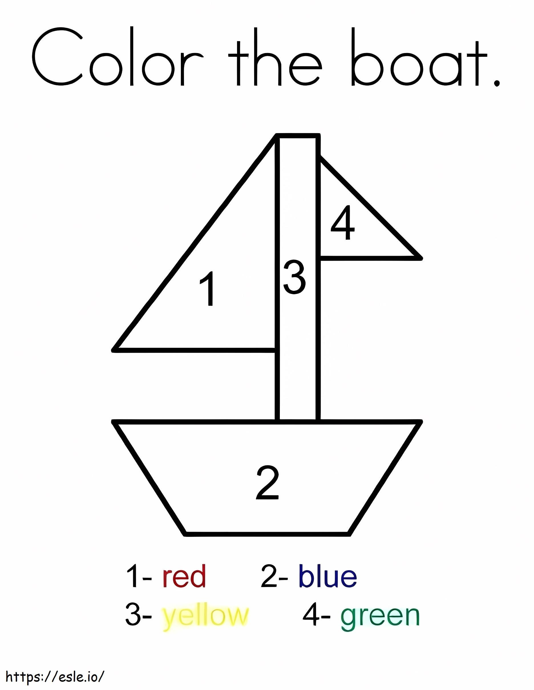 シンプルなボートの番号による色分け ぬりえ - 塗り絵