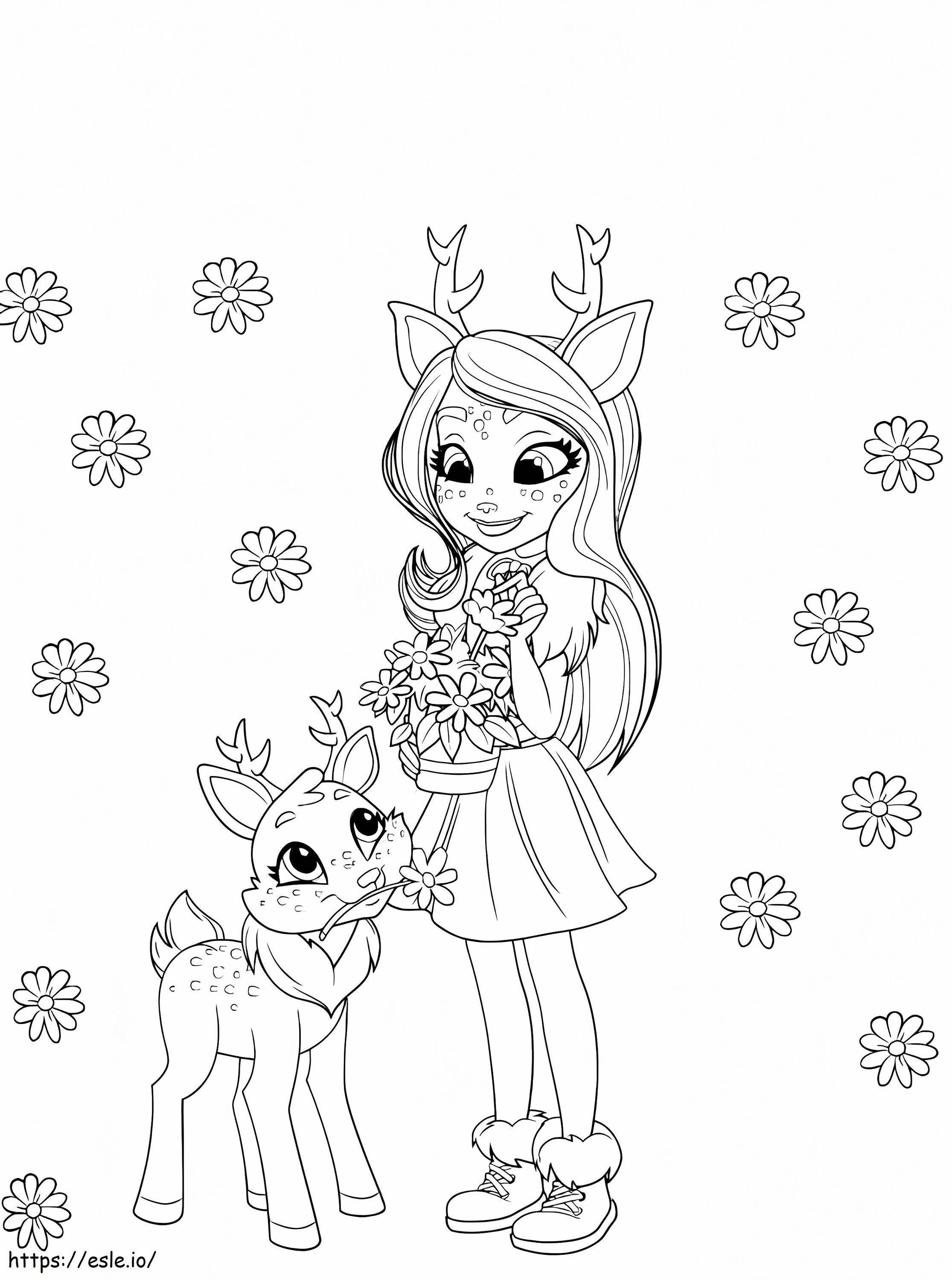 Girl And Cute Deer coloring page