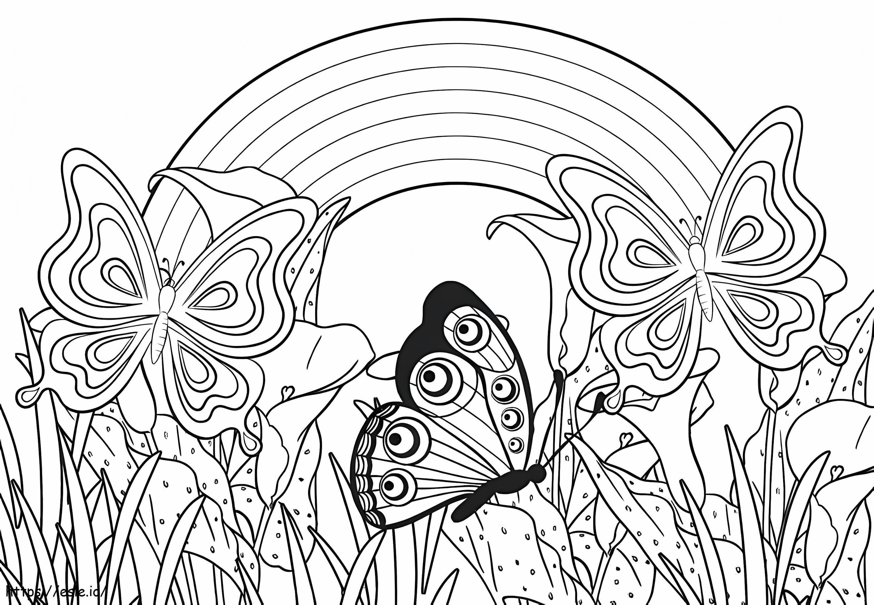 Kupu-kupu Dengan Pelangi Gambar Mewarnai