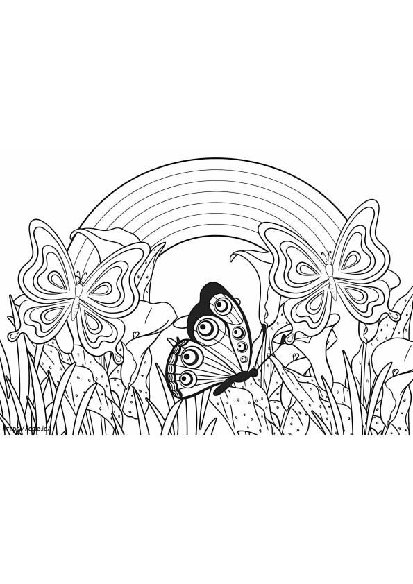 Coloriage Papillons avec arc-en-ciel à imprimer dessin