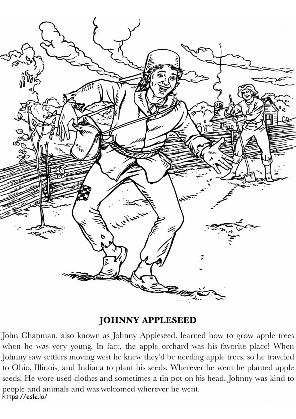 Happy Johnny Appleseed coloring page
