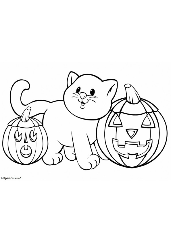 Cat With Two Pumpkins coloring page