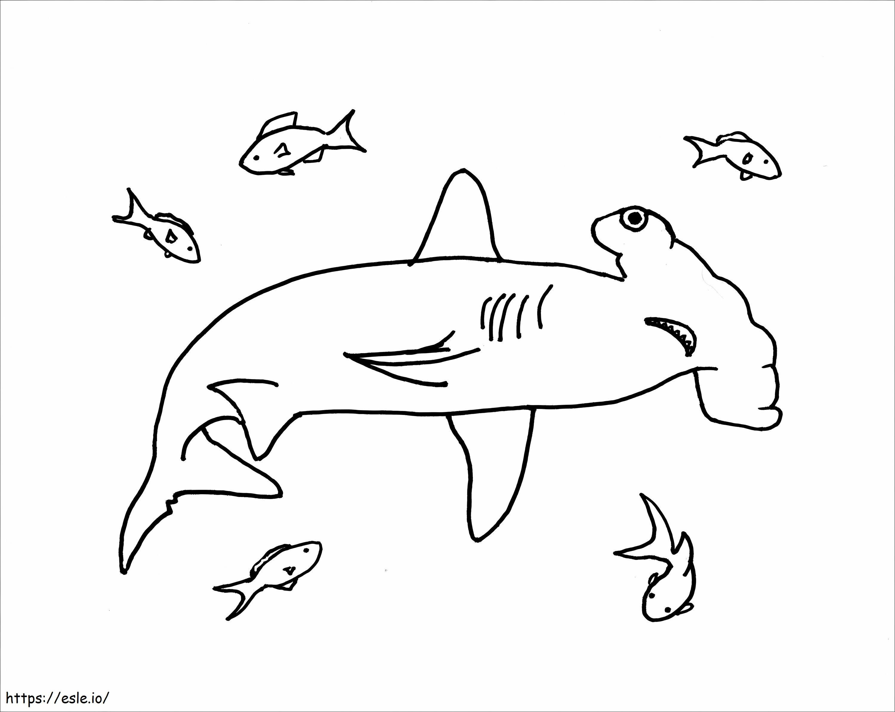 Coloriage Requin marteau avec poisson écaillé à imprimer dessin