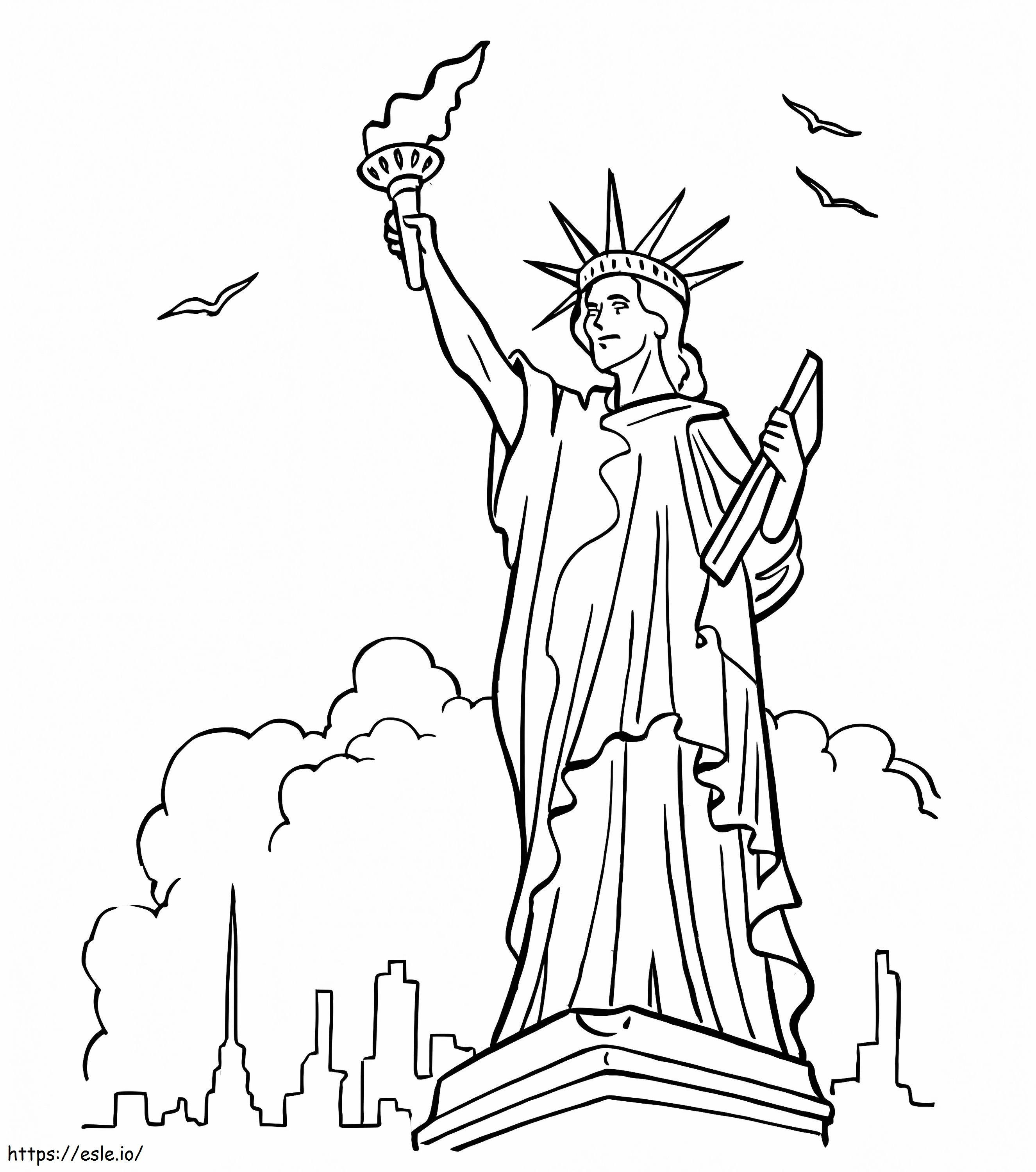 自由の女神像と都市 ぬりえ - 塗り絵