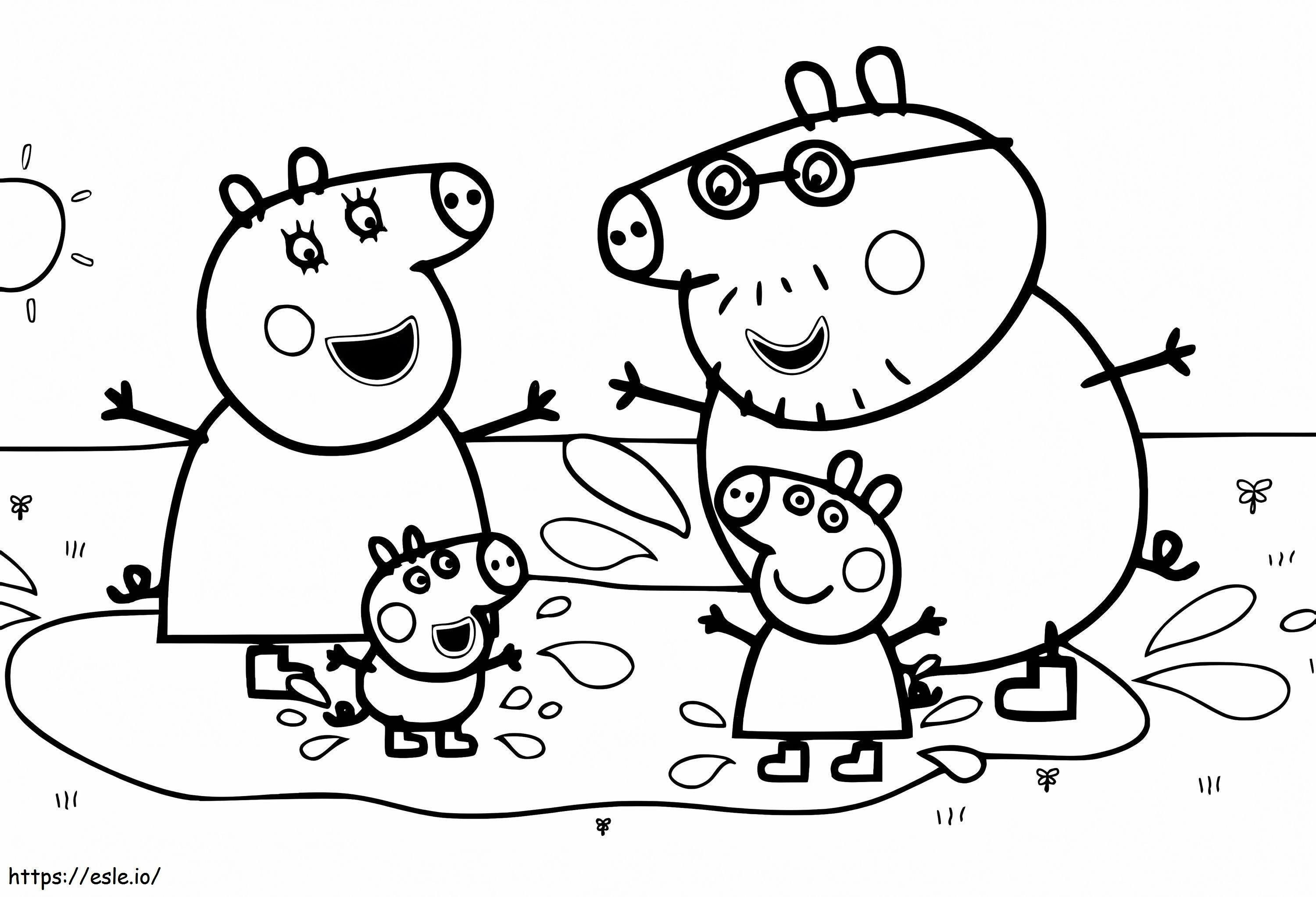 Família Peppa Pig se divertindo para colorir