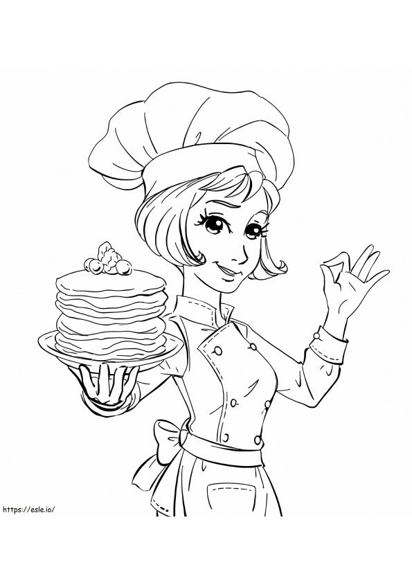 Cuoco unico della ragazza che cucina i pancake da colorare