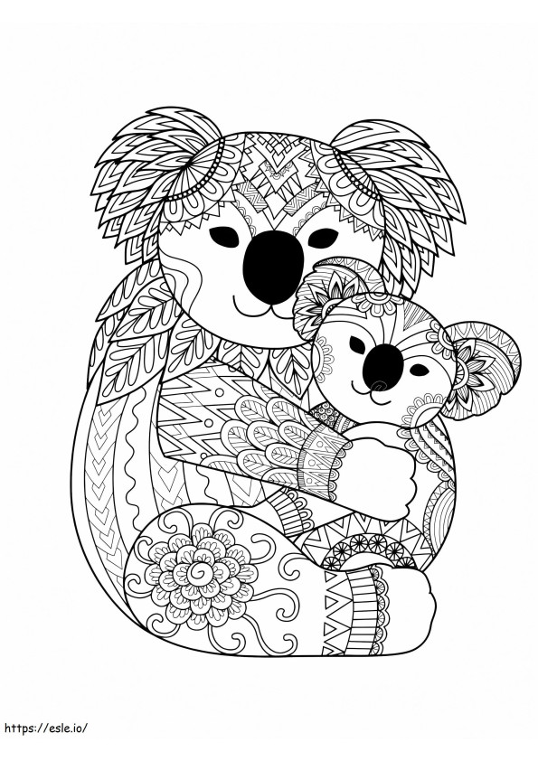 Mãe coala com mandala de coala bebê para colorir