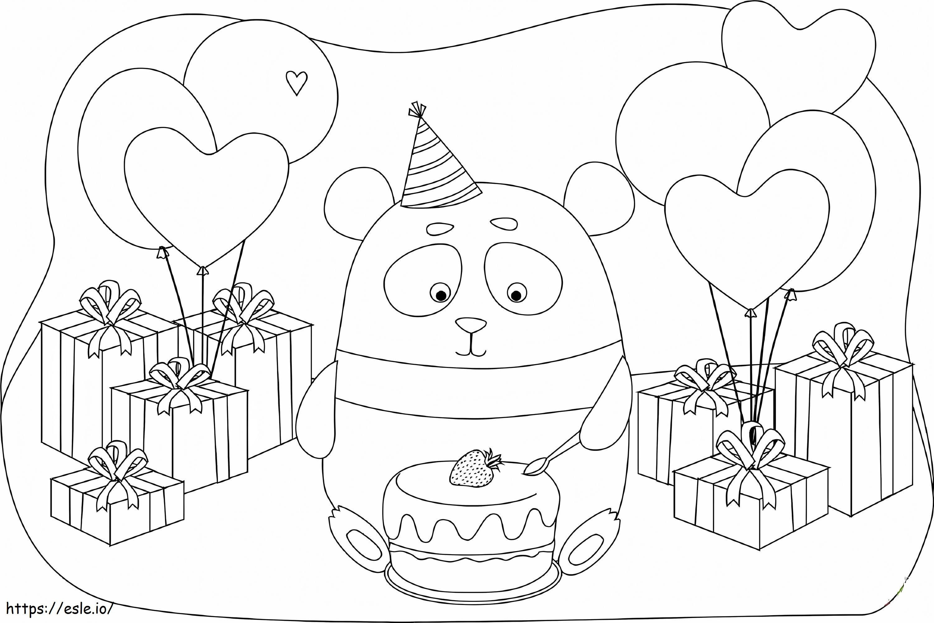 Panda no aniversário para colorir