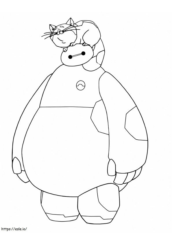 Baymax And Cat coloring page