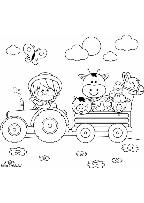 Farmer Girl With Animals coloring page