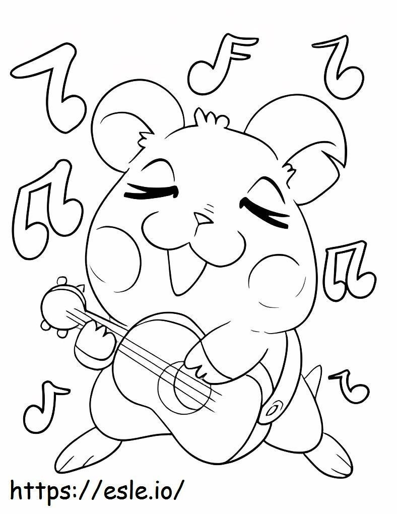Simpatico criceto che suona la chitarra da colorare