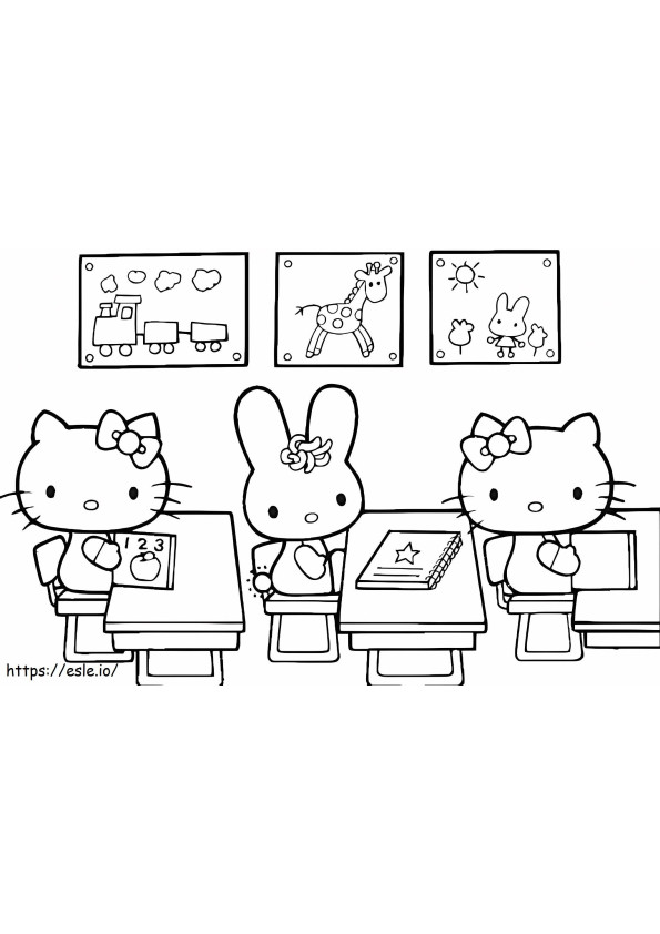 Hello Kitten And Friends Back To School coloring page