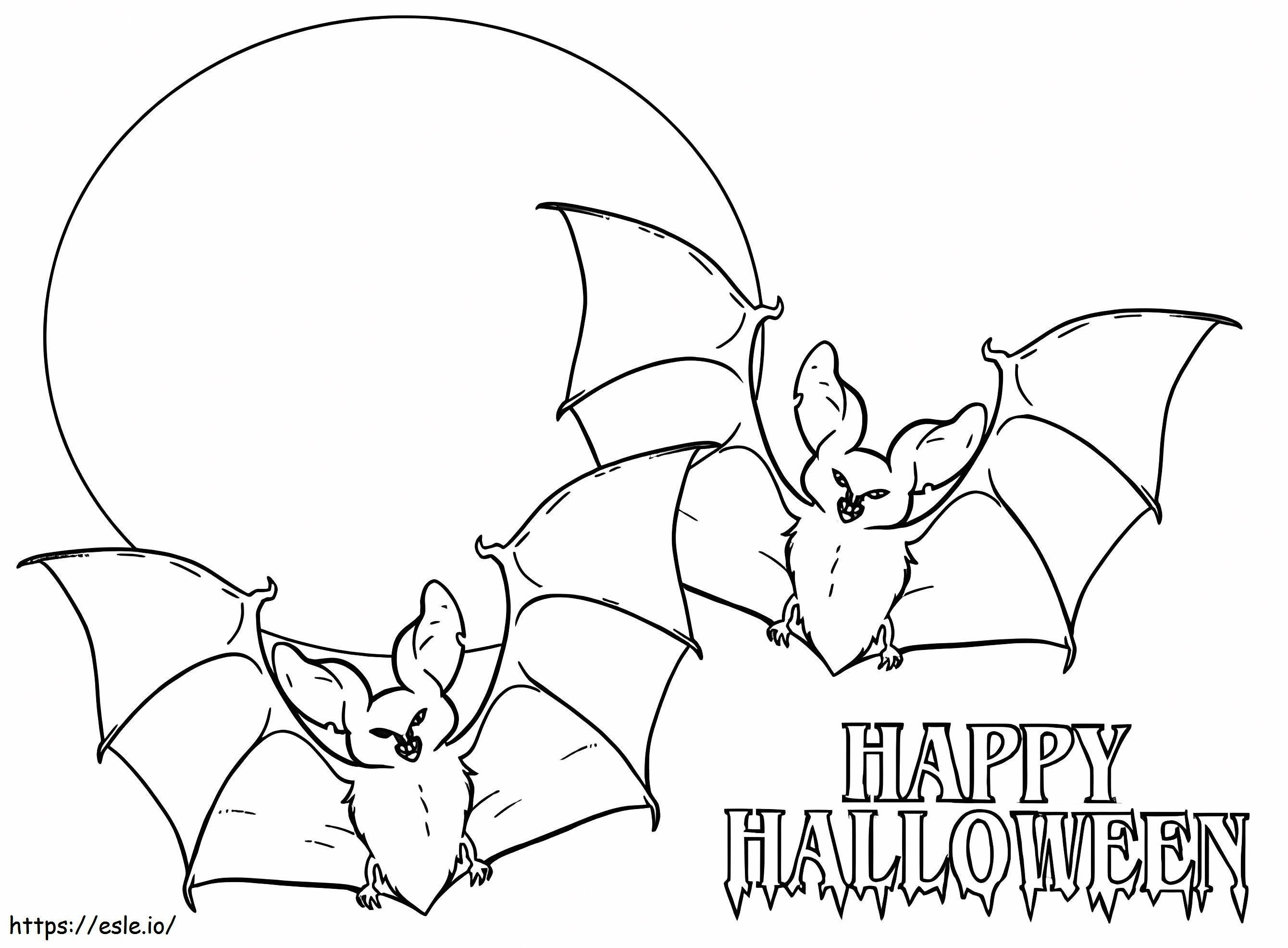 Kaksi Happy Halloween Bats värityskuva