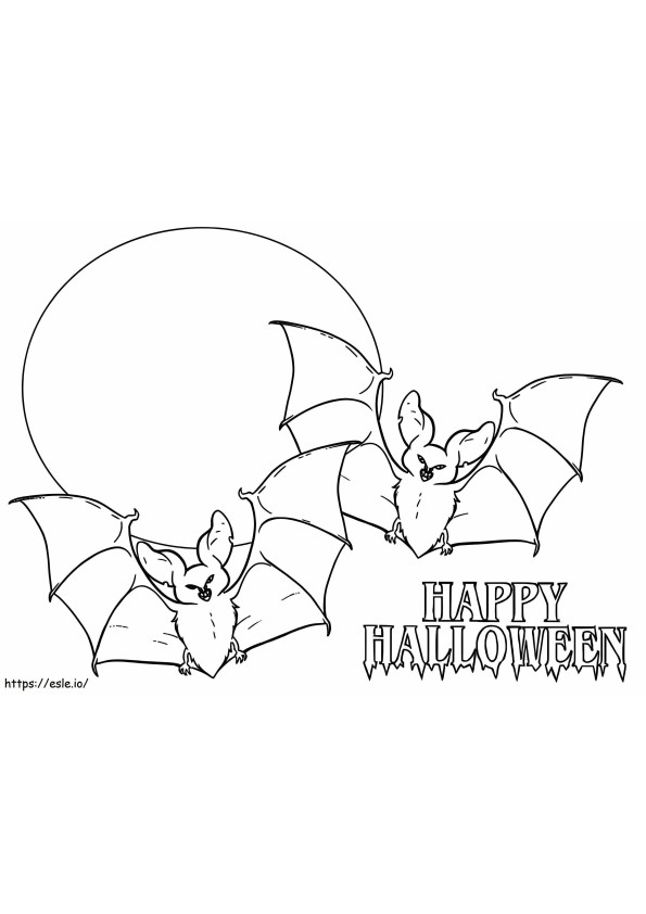 Kaksi Happy Halloween Bats värityskuva