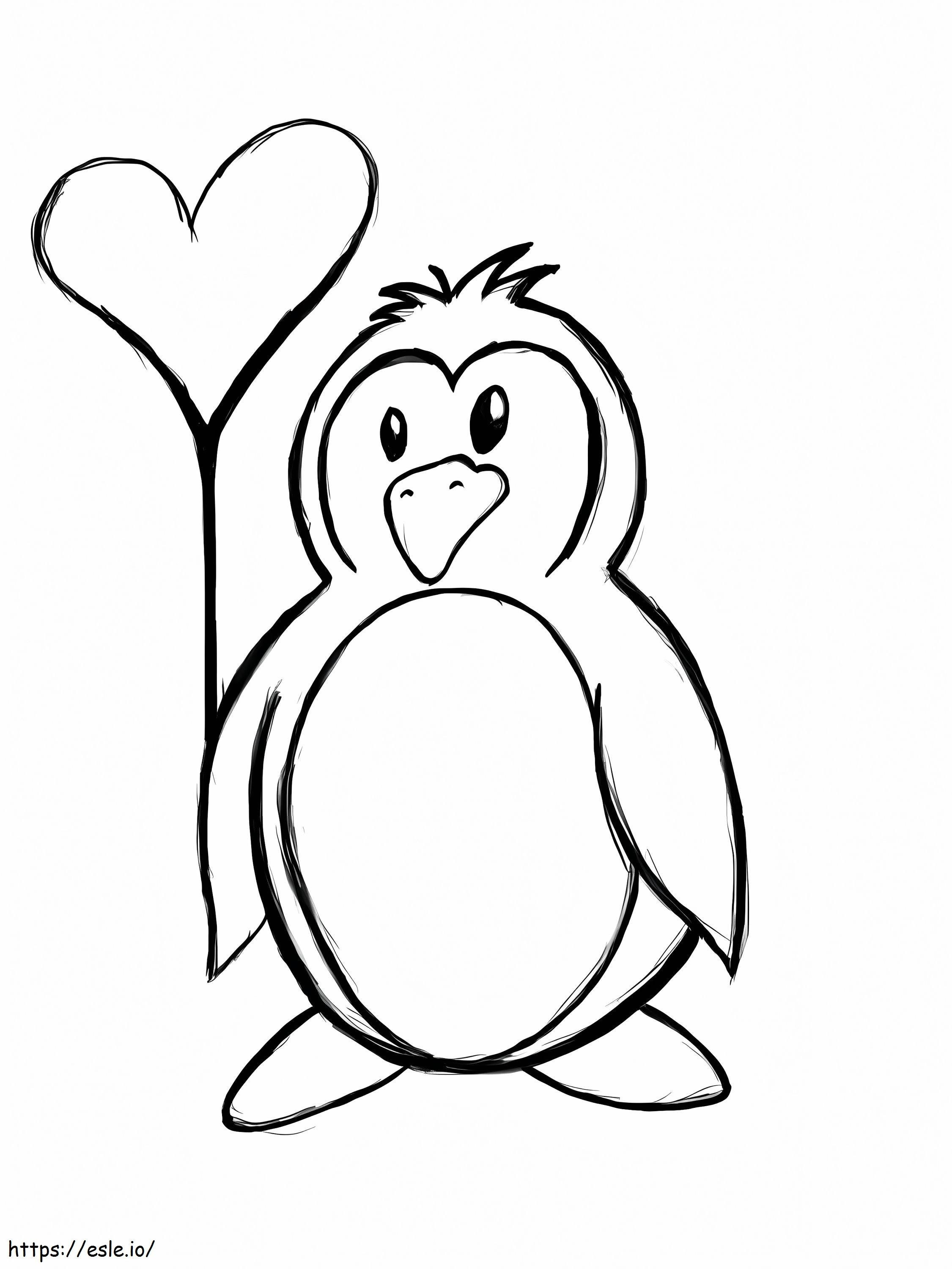 Drawing Penguin Holding Heart Balloon coloring page