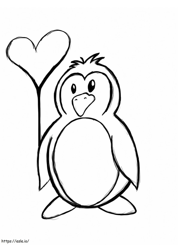 Desenhando um pinguim segurando um balão de coração para colorir