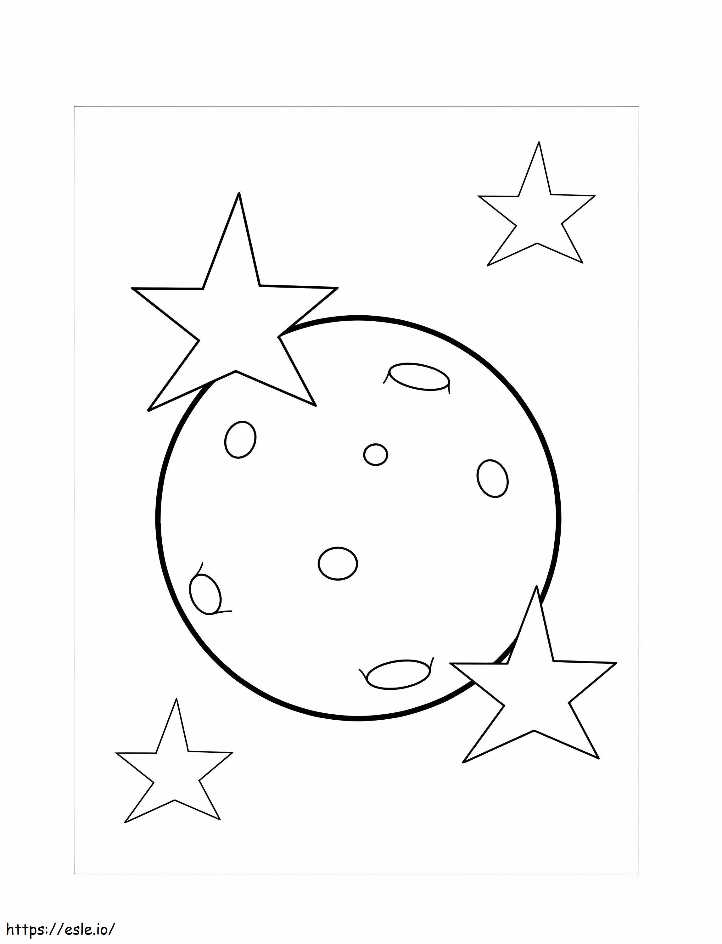 Full Moon With Four Stars coloring page