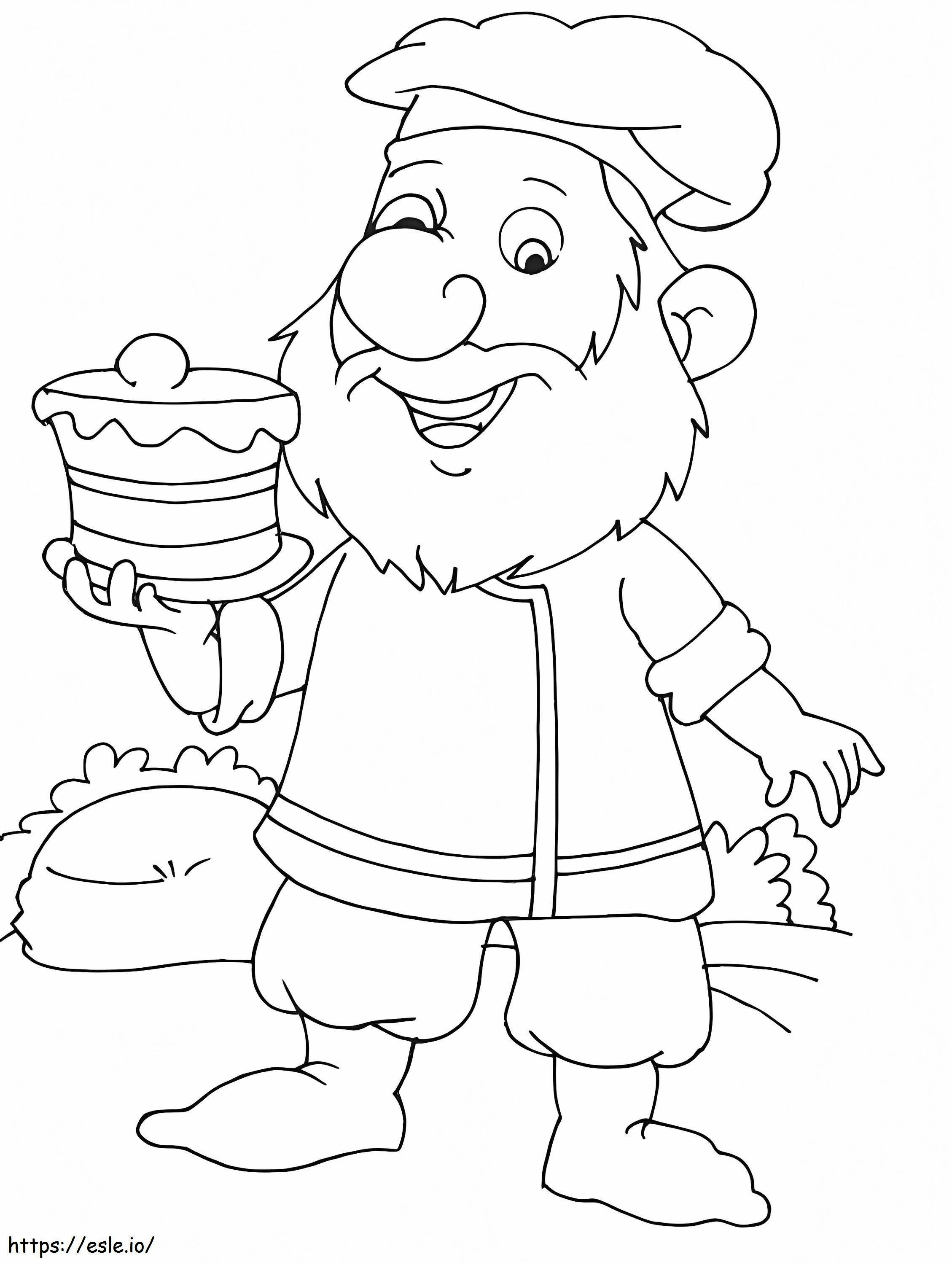 Dwarf With Birthday Cake coloring page