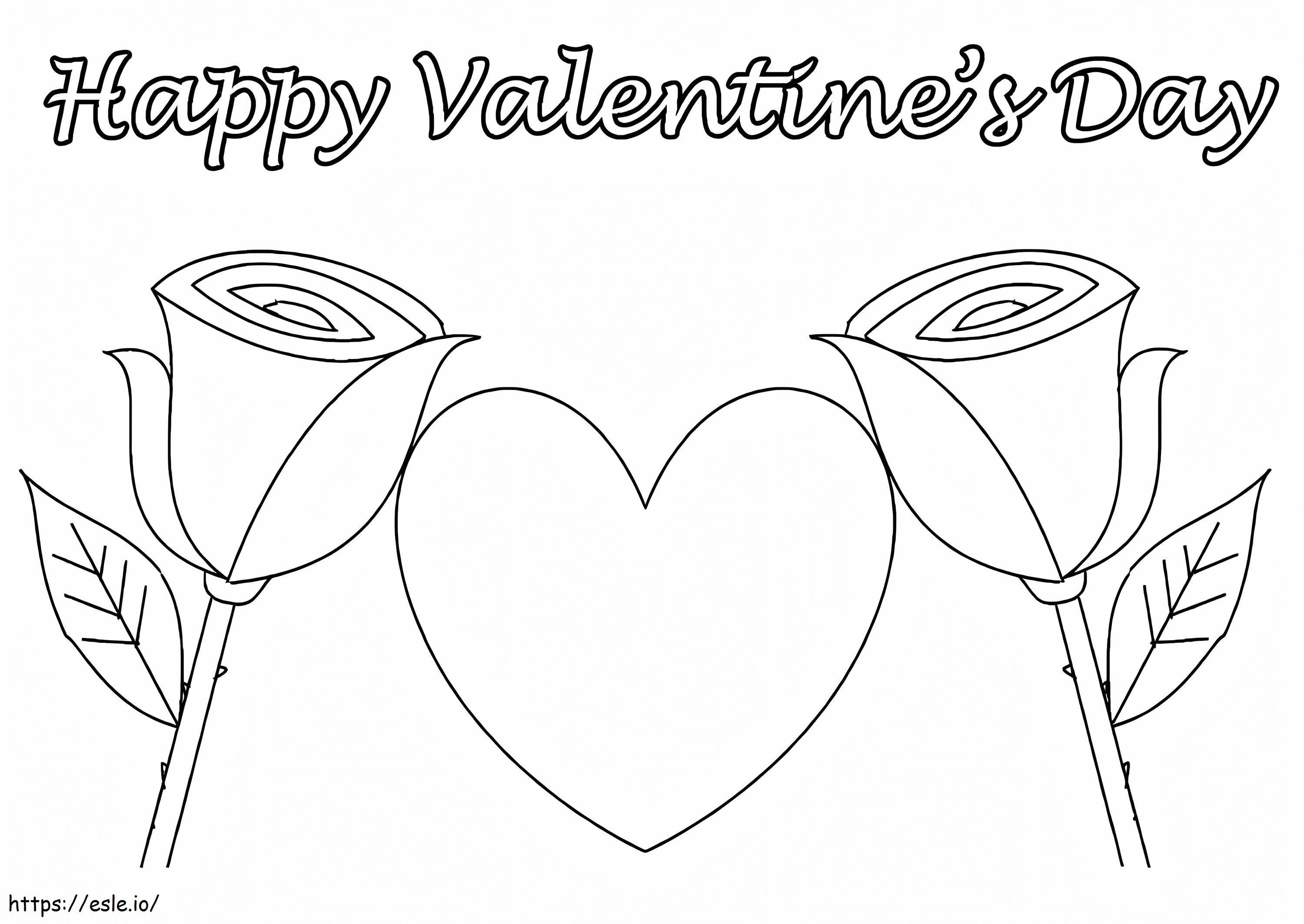 Valentine Heart And Roses coloring page