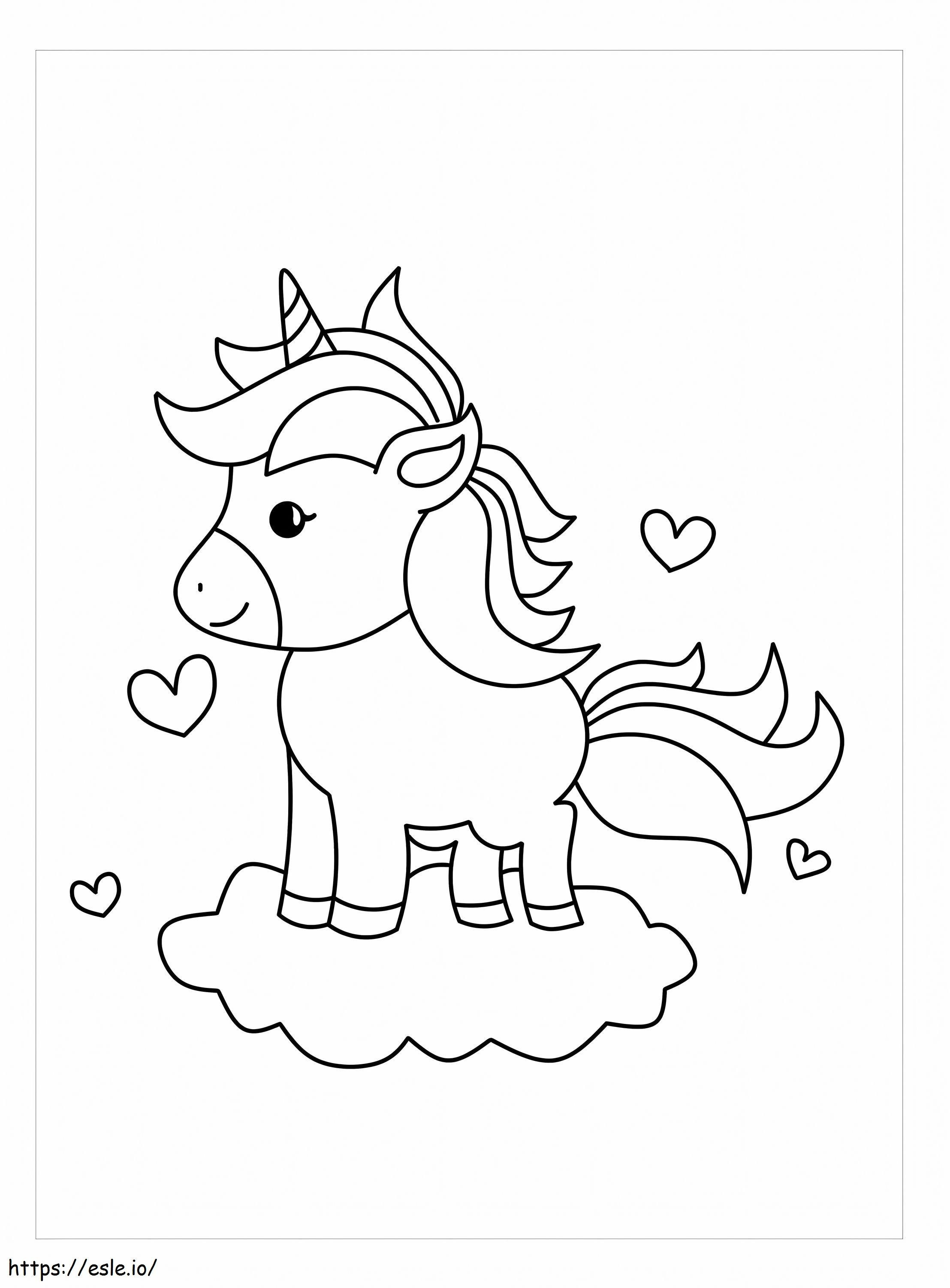 Little Unicorn In The Cloud coloring page