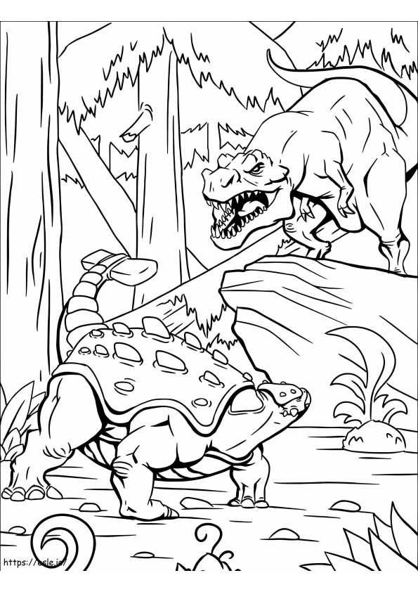 Coloriage Ankylosaure contre T Rex à imprimer dessin
