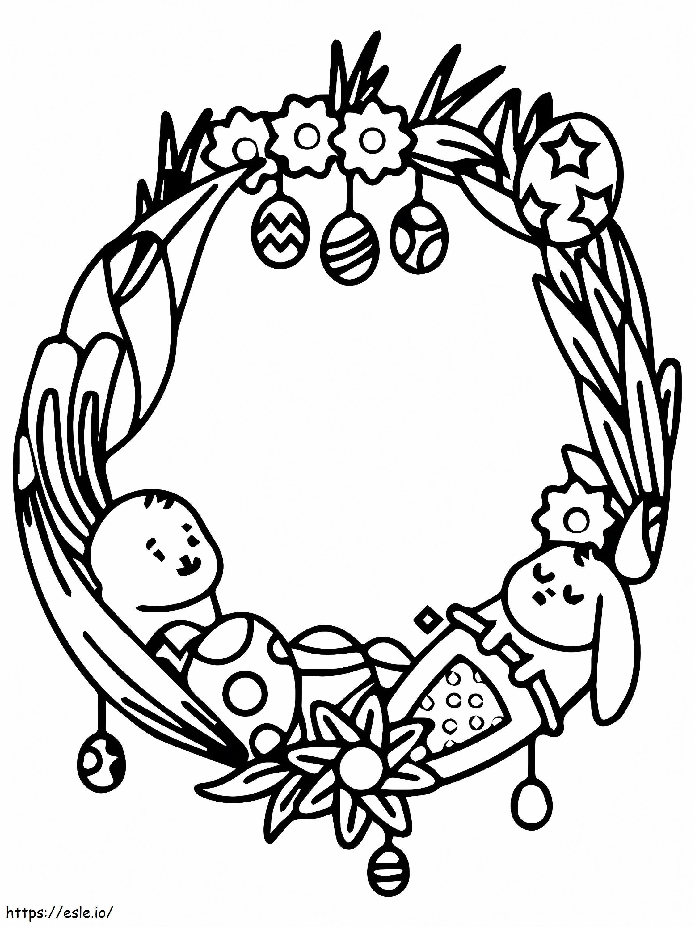 Coloriage Couronne de Pâques avec œufs et lapins à imprimer dessin