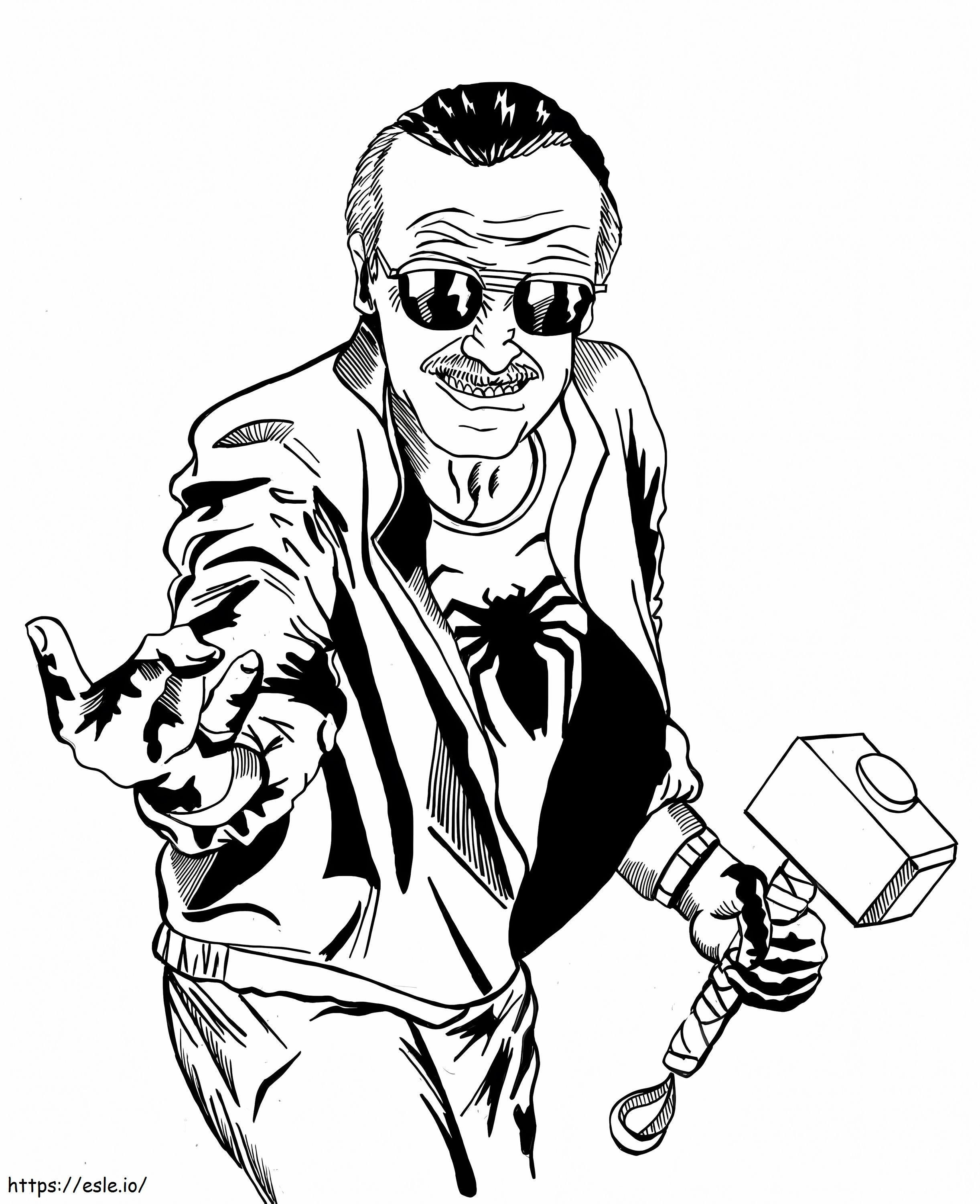 Stan Lee con in mano un martello da colorare
