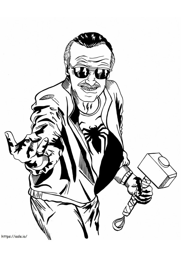 Coloriage Stan Lee tenant un marteau à imprimer dessin
