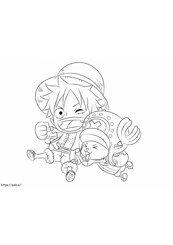 Chibi Luffy Y Chopper värityskuva