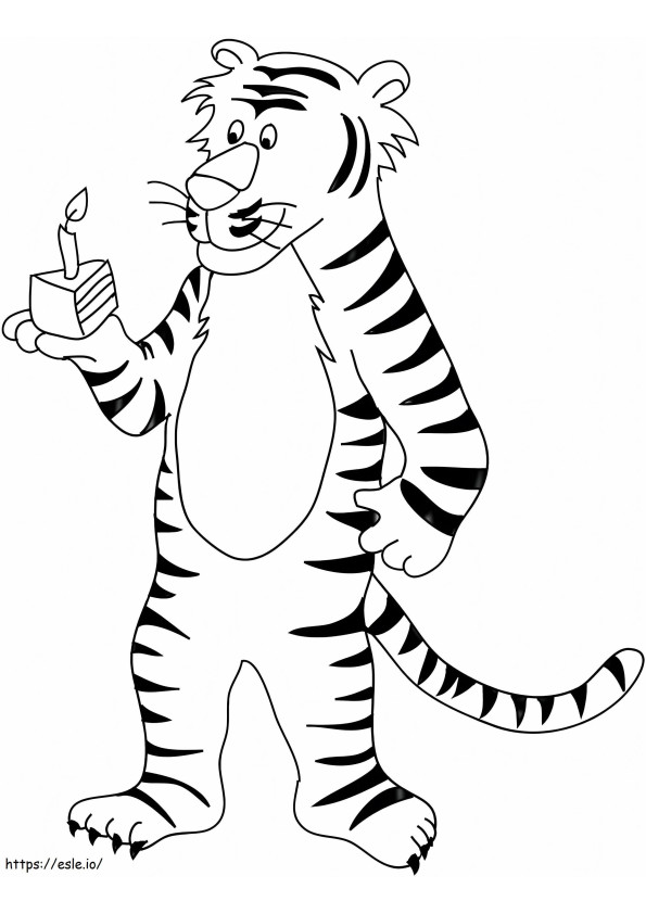 Tigre de desenho animado em feliz aniversário para colorir