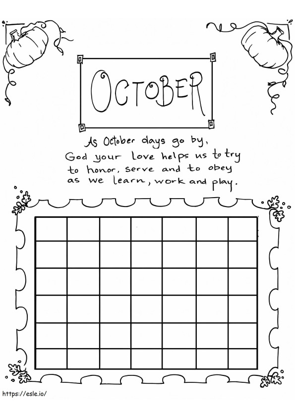 Calendarul octombrie de colorat