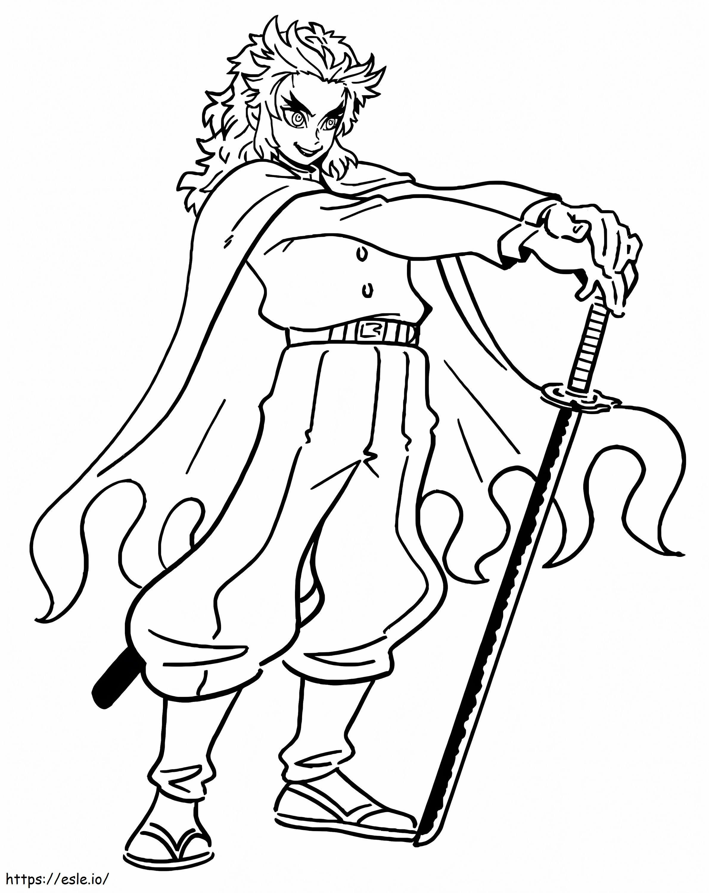 Kyojuro Rengoku ze swoim mieczem kolorowanka