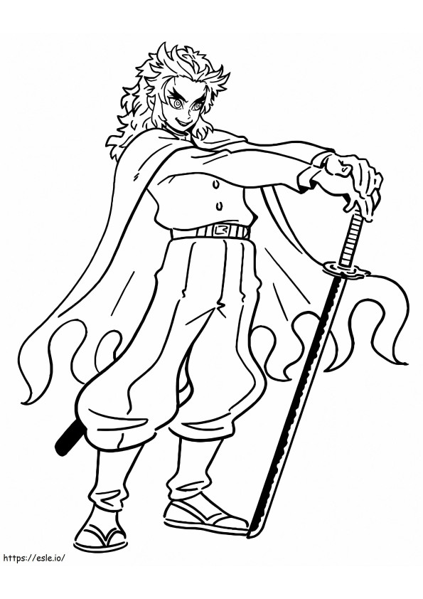 Kyojuro Rengoku con la sua spada da colorare